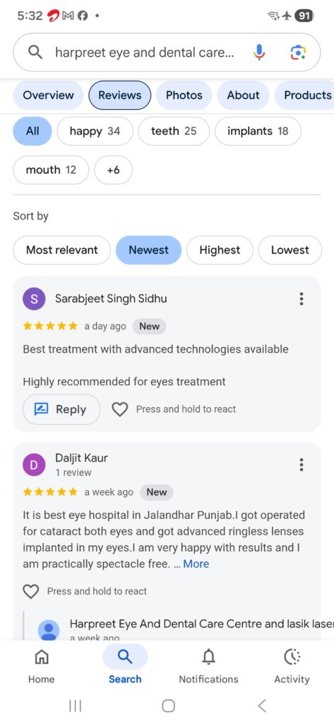 5 star cataract surgery Google review in Jalandhar